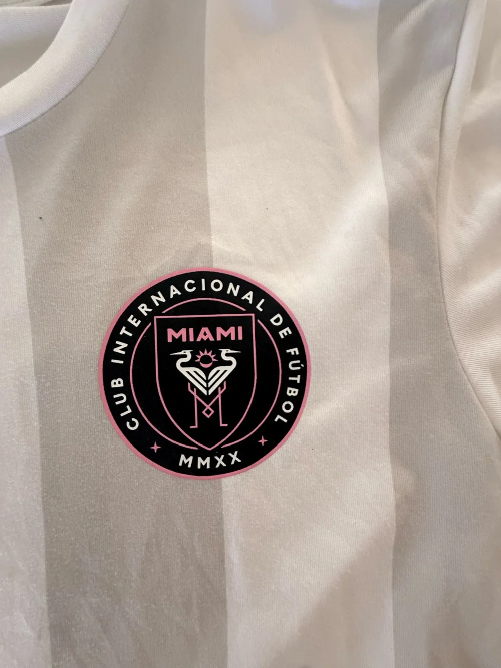 Inter Miami Messie Soccer Jersey - White & Light Gray Striped